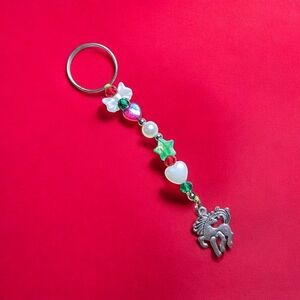 Handmade Keychain Christmas Pearl Bow Heart Iridescent Star & Heart Horse Charm